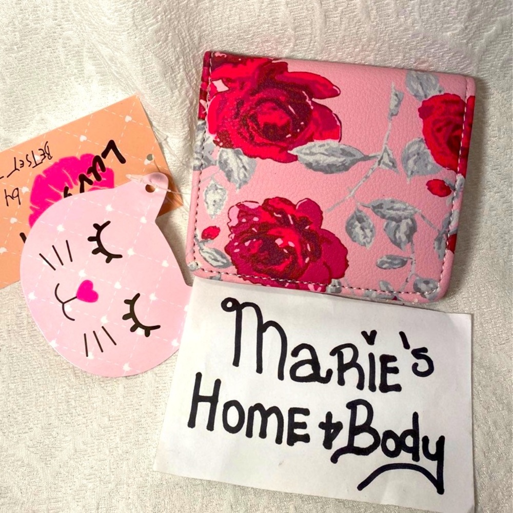Betsey Johnson Luv bi fold wallet pink blush floral roses red rose flower BNWT